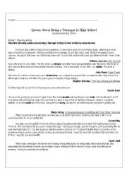 Teens comments about life in high schoo_ Reading and writing activity