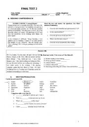 English Worksheet: test for beginners