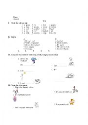 English Worksheet: Tiny Talk 1B Test (feeling+weather)