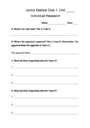 English Worksheet: Debate Individual Research