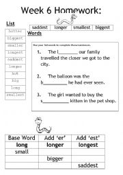 English Worksheet: Week 6 Homework