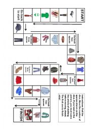 English Worksheet: Clothing Words Board Game