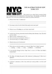 English Worksheet: Top 10 attractions in New York City