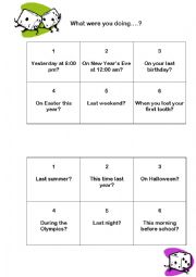English Worksheet: What were you doing? Dice Roll Activity