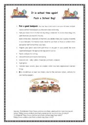 English Worksheet: Pack a School Bag