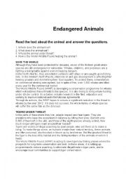 English Worksheet: Endangered Animals