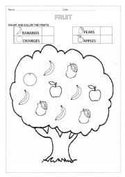 COUNT AND COLOR THE FRUIT