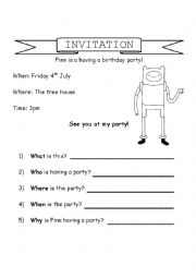 English Worksheet: Invitation - who, what, when, where, why