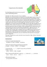 English Worksheet: Comprehension about Australia