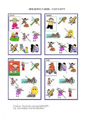 English Worksheet: Speaking cards - CAN/CANT