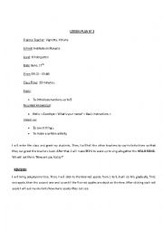 English Worksheet: Lesson Plan 3 - kindergarten