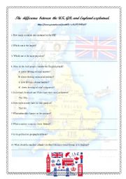 English Worksheet: An oral comprehension on the difference between GB, the UK....