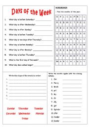 English Worksheet: Months and Weekdays