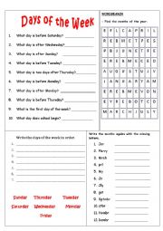 English Worksheet: Months and Weekdays