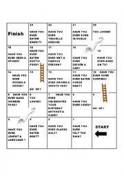 English Worksheet: present perfect snakes and ladders