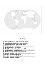 English Worksheet: Continents and oceans