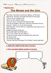 English Worksheet: The lion and the mouse