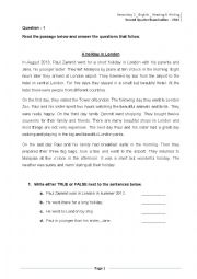 English Worksheet: A Reading and Writing Test Paper