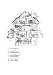 English Worksheet: Color the Parts of the House