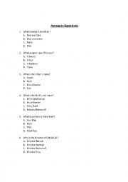 English Worksheet: The Avengers Quiz