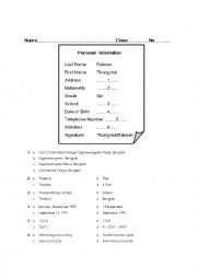 English Worksheet: personal information