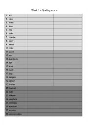 English Worksheet: Spelling Words