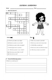 English Worksheet: Clothing crossword