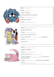 English Worksheet: Pokemon Descriptions- Hallway activity
