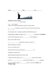 English Worksheet: Empire State of Mind Alicia Keys Cloze Song