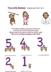 English Worksheet: Five Little Monkeys