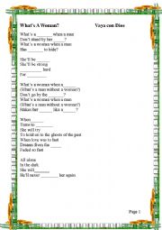 What´s a woman    song sheet, gap fill and lesson plan