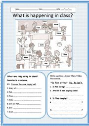 English Worksheet: What is happening in class ?