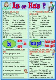 English Worksheet: Is or Has?
