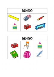 school objects bingo cards