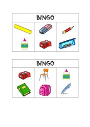 English Worksheet: school objects bingo cards