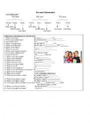 English Worksheet: Personal information