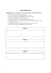 English Worksheet: Conversation Survey/Questionnaire 