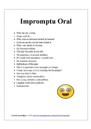 English Worksheet: Impromptu Oral ideas