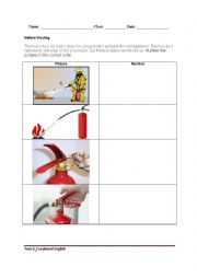 English Worksheet: Procedure of using a fire extinguisher