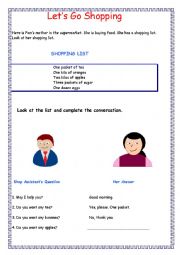 English Worksheet:   Lets go Shopping