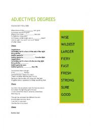 English Worksheet: Song to learn the  degrees of adjectives