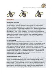 English Worksheet: Reading Comprehension - Honey Bees