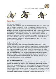English Worksheet: Reading Comprehension - Honey Bees