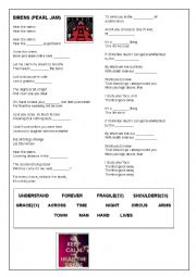 English Worksheet: Sirens by Pearl Jam