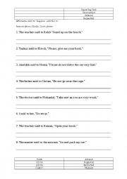 English Worksheet: REPORTED SPEECH IMPERATIVE SENTENCE SENTENCE [ITS PPT WITH ANSWERS IS ON http://www.eslprintables.com/powerpoint.asp?id=73748#thetop