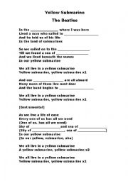 English Worksheet: Yellow Submarine cloze with answers