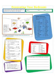 English Worksheet: Decorate your Bedroom-Practice In, On, At