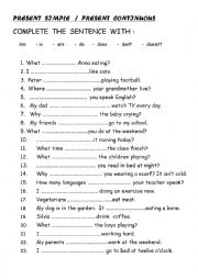 English Worksheet: PRESENT SIMPLE or CONTINUOUS