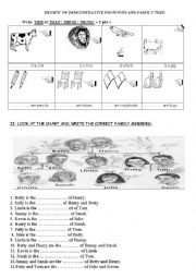 English Worksheet: exercises: demonstrative pronouns and family tree