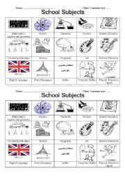 English Worksheet: school subjects